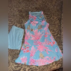Euc Lilly Pulitzer M Westley Luxletic dress with shorts Royal Coral blue pink